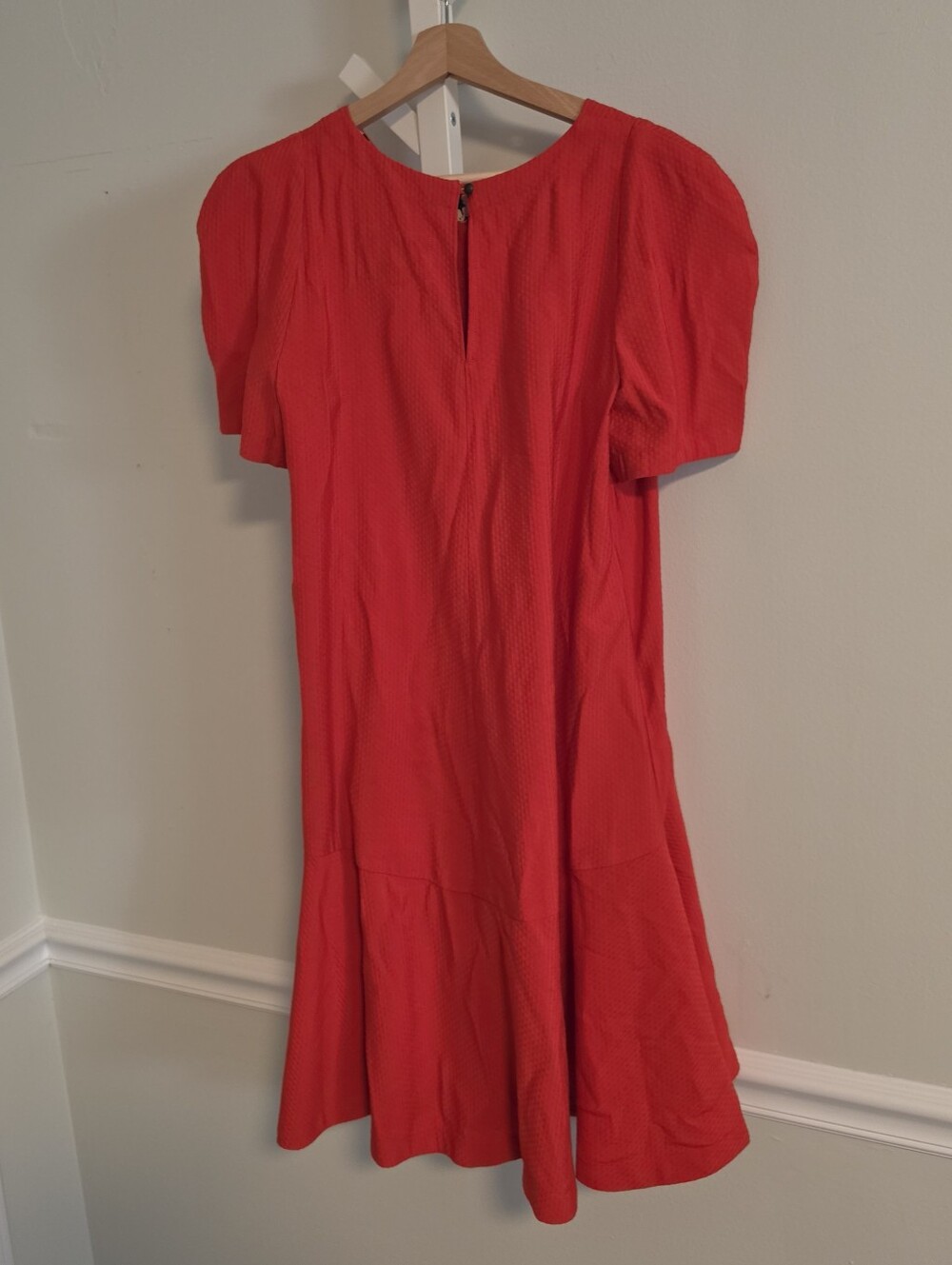 Maeve Anthropologie Puff Sleeve Drop Waist Mini Dress Red 12P Petite Flounce Euc - Picture 10 of 16